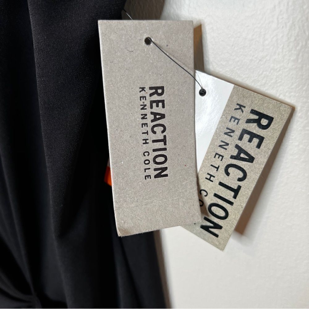 Kenneth Cole Reaction‎ Black Short Sleeve Ruched Asymmetrical Dress Size Medium - Picture 9 of 10